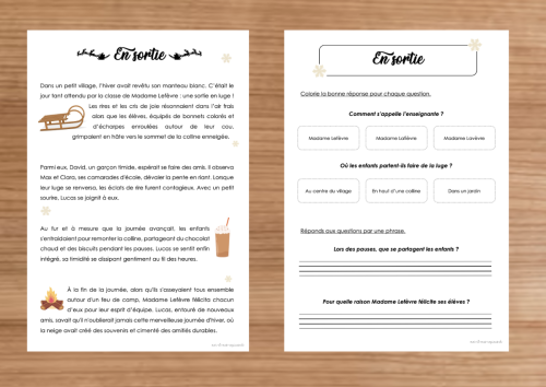 Compréhension de texte : Hiver et Noël