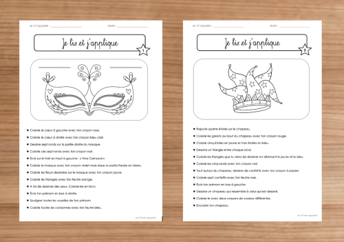 Compréhension de consignes : Carnaval et Saint-Valentin