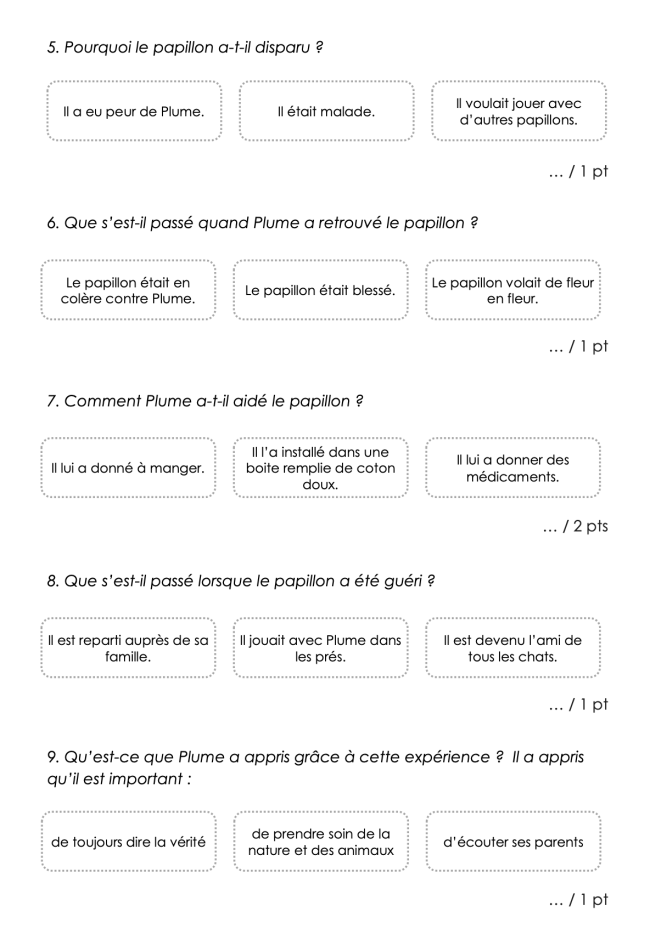 Evaluation FR : Compréhension d'une histoire