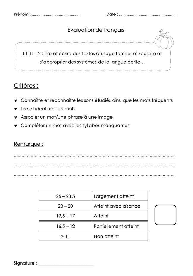 Evaluation FR  : le Temps 1 (3P) 