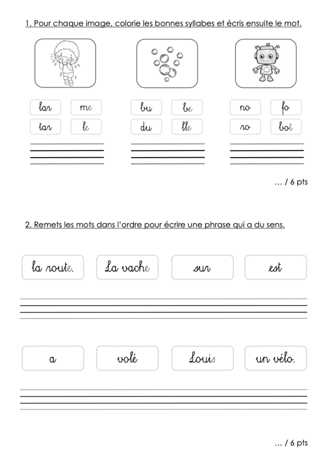 Evaluation FR - Jusqu'à la lettre M (3P) 